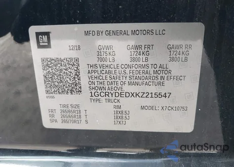 2019 Chevrolet Silverado 1500 Lt z USA, uszkodzony, nr VIN 1GCRYDEDXKZ215547